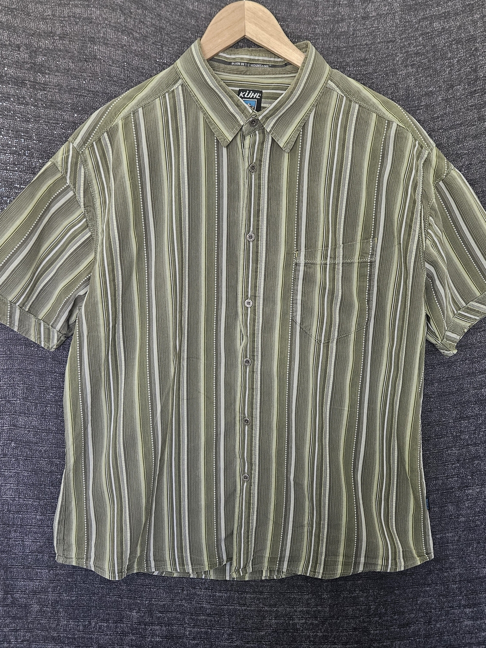 Kuhl Men's Olive and White Striped Short-Sleeve Button-Up Shirt